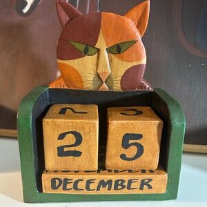 Wooden Cat Calendar with Blocks Made in Indonesia